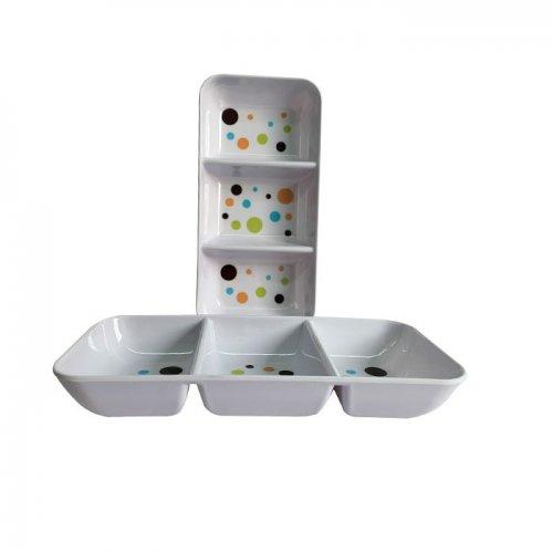 MELAMINA PUNTOS BANDEJA COPETIN 3 SECCIONES 25*12*3.7 CM