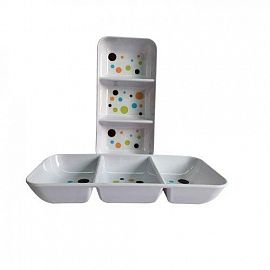 MELAMINA PUNTOS BANDEJA COPETIN 3 SECCIONES 25*12*3.7 CM
